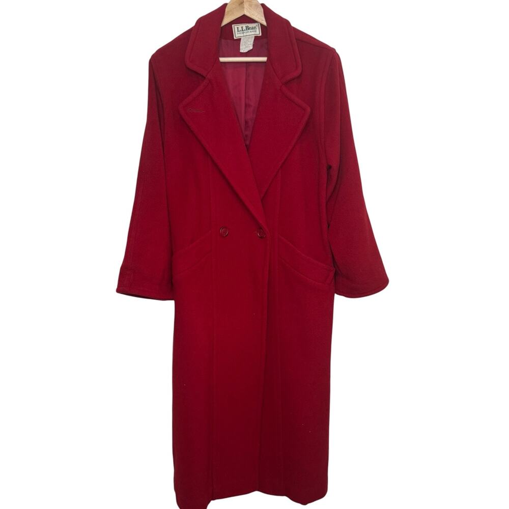 1980's L.L. Bean Made in USA Red Wool Blend Double Breasted Long Coat Vintage